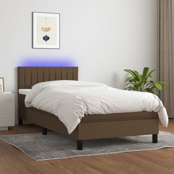 vidaXL Sommier &agrave; lattes de lit matelas et LED Marron fonc&eacute; 100x200 cm