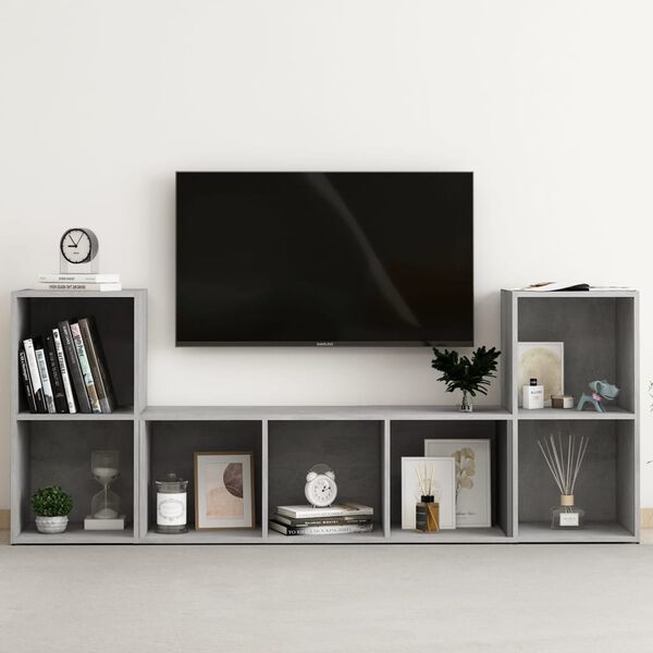 vidaXL Ensemble de meubles TV 3 pcs Gris béton Bois d'ingénierie