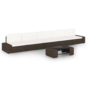 vidaXL Salon de jardin 6 pcs avec coussins Marron R&eacute;sine tress&eacute;e