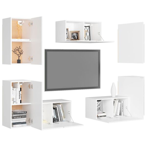 vidaXL Ensemble de meubles TV 7 pcs Blanc Bois d'ing&eacute;nierie