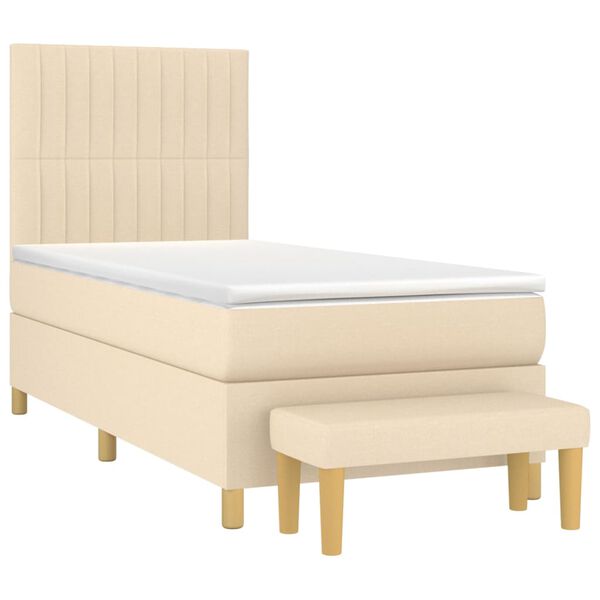 vidaXL Sommier &agrave; lattes de lit avec matelas Cr&egrave;me 90x200 cm Tissu