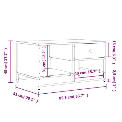 vidaXL Table basse chêne sonoma 85,5x51x45 cm bois d'ingénierie