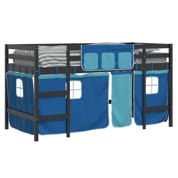 vidaXL Lit mezzanine enfants avec rideaux sans matelas bleu 90x190 cm