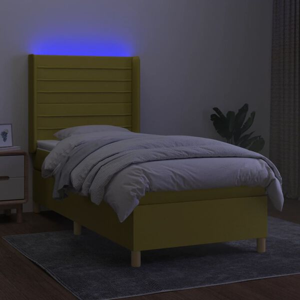vidaXL Sommier &agrave; lattes de lit matelas et LED Vert 90x190 cm Tissu