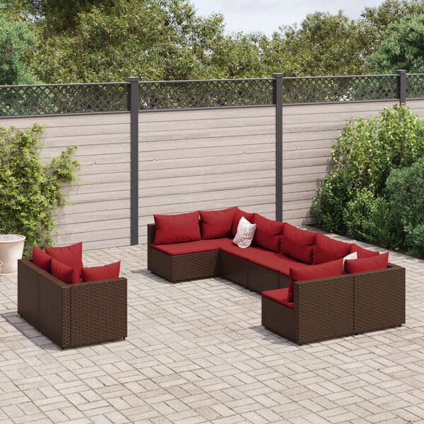 vidaXL Salon de jardin avec coussins 9 pcs marron r&eacute;sine tress&eacute;e