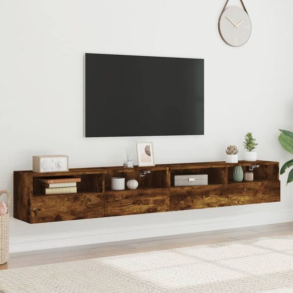 vidaXL Meubles TV muraux 2pcs ch&ecirc;ne fum&eacute; 100x30x30cm bois d'ing&eacute;nierie