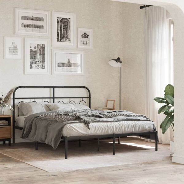 vidaXL Cadre de lit métal sans matelas avec tête de lit noir 135x190cm