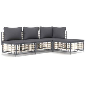 vidaXL Salon de jardin 4 pcs avec coussins anthracite r&eacute;sine tress&eacute;e