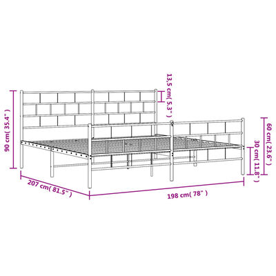 vidaXL Cadre de lit métal sans matelas et pied de lit blanc 193x203 cm