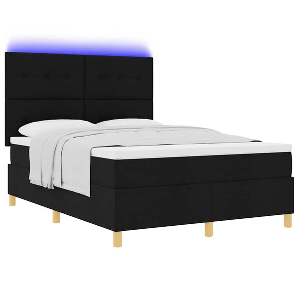 vidaXL Lit &agrave; ressort LED avec matelas Noir 140 x 200 cm tissu