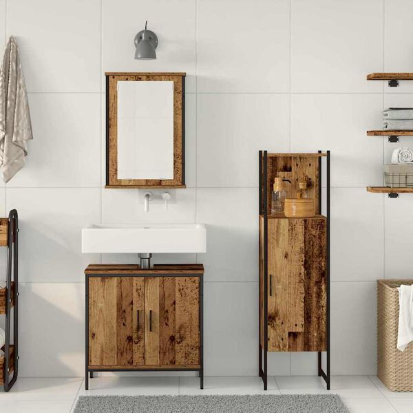 vidaXL Ensemble de mobilier de salle de bain avec porte 3 pcs Marron