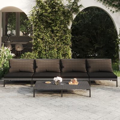 vidaXL Salon de jardin 5 pcs avec coussins Résine tressée Gris foncé