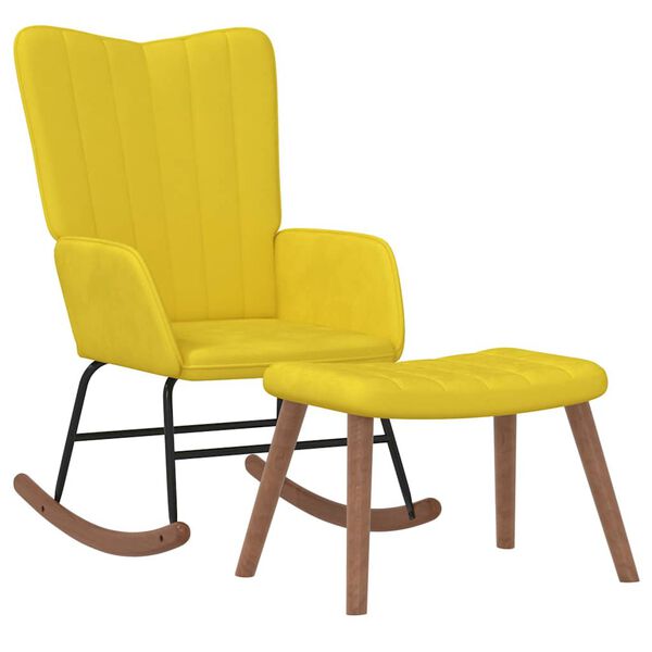 vidaXL Chaise &agrave; bascule avec repose-pied Jaune moutarde Velours