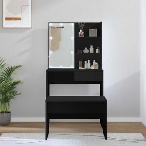 vidaXL Ensemble de coiffeuse avec LED Noir Bois d'ing&eacute;nierie