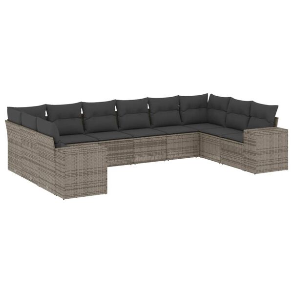 vidaXL Salon de jardin avec coussins 10 pcs gris r&eacute;sine tress&eacute;e