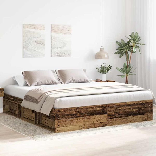vidaXL Cadre de lit sans matelas vieux bois 200x200 cm bois ing&eacute;nierie