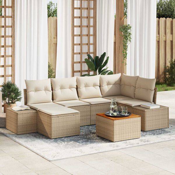 vidaXL Ensemble de canap&eacute; de jardin 7 pcs Beige et blanc