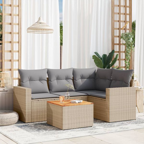 vidaXL Salon de jardin avec coussins 5 pcs beige r&eacute;sine tress&eacute;e