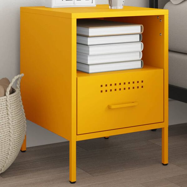 vidaXL Table de chevet jaune moutarde 36x39x50,5 cm acier