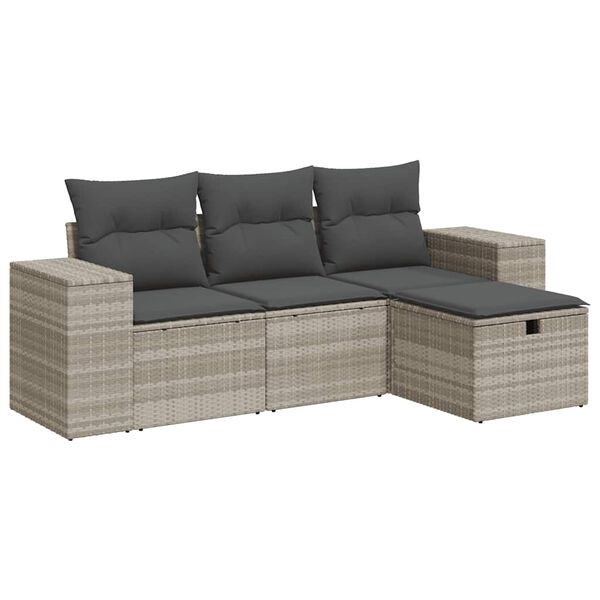 vidaXL Salon de jardin 4 pcs avec coussins gris clair r&eacute;sine tress&eacute;e