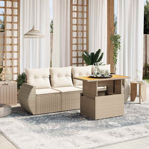 vidaXL Salon de jardin avec coussins 5 pcs beige r&eacute;sine tress&eacute;e