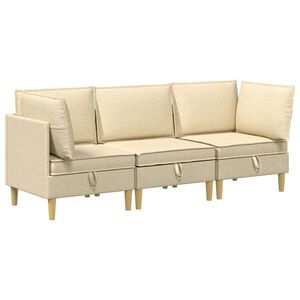 vidaXL Canap&eacute; modulaire avec rangement 3 pc Cr&egrave;me Tissu