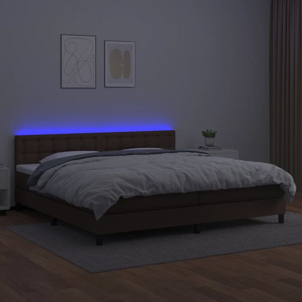 vidaXL Sommier &agrave; lattes de lit avec matelas et LED Marron 200x200cm
