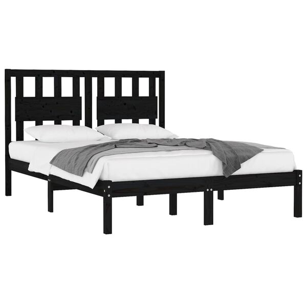 vidaXL Cadre de lit sans matelas noir bois massif 140x190 cm