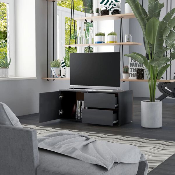 vidaXL Meuble TV Gris 80x34x36 cm Bois d'ing&eacute;nierie