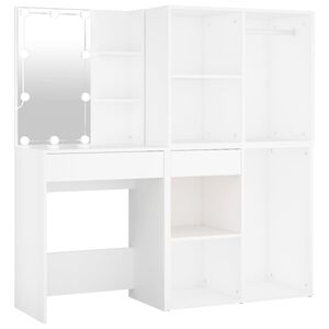 vidaXL Coiffeuse &agrave; LED avec 2 armoires Blanc Bois d'ing&eacute;nierie