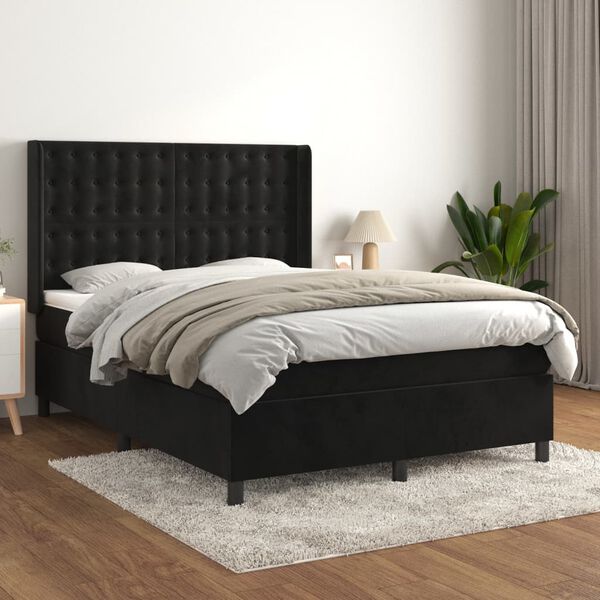 vidaXL Sommier &agrave; lattes de lit avec matelas Noir 140x200 cm Velours