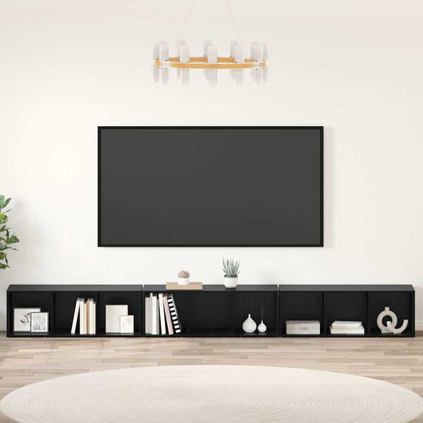 vidaXL Ensemble meuble TV 3 pcs Ch&ecirc;ne noir 37 x 35 x 107 cm