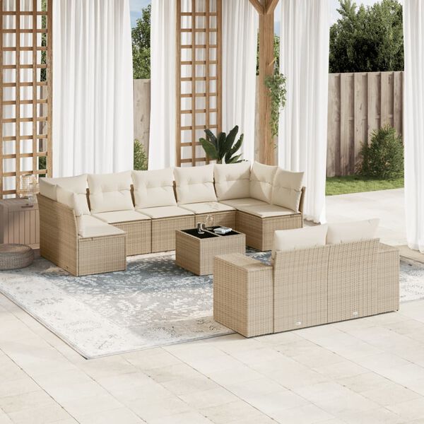 vidaXL Salon de jardin avec coussins 10 pcs beige r&eacute;sine tress&eacute;e