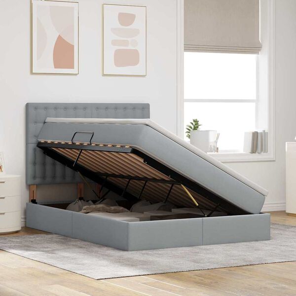 vidaXL Lit avec rangement et LED Gris clair 140 x 190 cm Polyester
