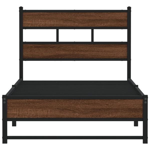 vidaXL Cadre de lit en m&eacute;tal sans matelas ch&ecirc;ne marron 90x190 cm