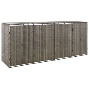 vidaXL Abri pour poubelle quadruple Gris 274x80x117 cm R&eacute;sine tress&eacute;e