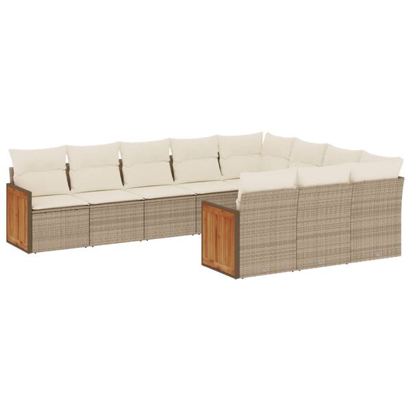vidaXL Salon de jardin avec coussins 10 pcs beige r&eacute;sine tress&eacute;e