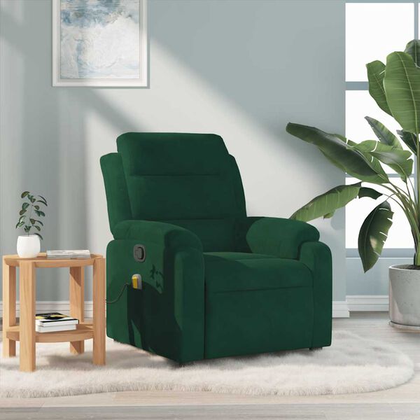 vidaXL Fauteuil de massage inclinable vert fonc&eacute; velours