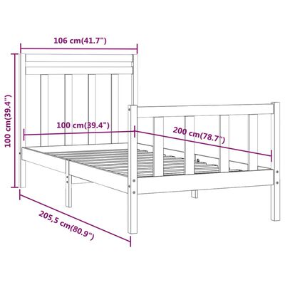 vidaXL Cadre de lit Blanc Bois de pin massif 100x200 cm