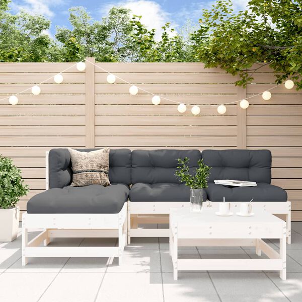 vidaXL Salon de jardin 5 pcs avec coussins blanc bois massif
