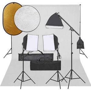 vidaXL Kit de studio photo avec &eacute;clairage toile de fond et r&eacute;flecteur