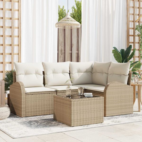 vidaXL Ensemble de canap&eacute; de jardin 5 pcs Beige et blanc polyrotin
