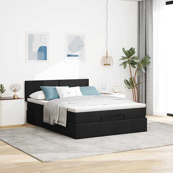 vidaXL Lit ottoman avec matelas et LED noir 140x190 cm tissu