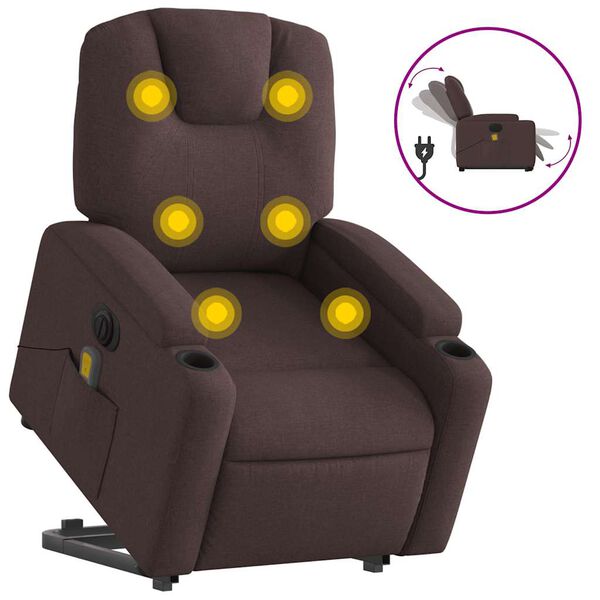 vidaXL Fauteuil inclinable de massage &eacute;lectrique Marron fonc&eacute; Tissu