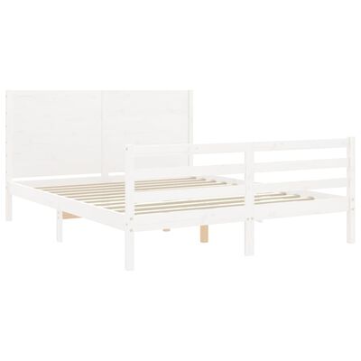 vidaXL Cadre de lit avec tête de lit blanc King Size bois massif