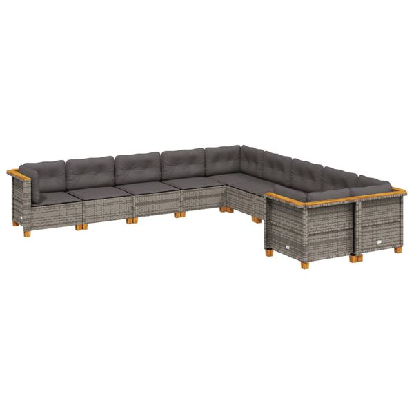 vidaXL Salon de jardin avec coussins 10 pcs gris r&eacute;sine tress&eacute;e