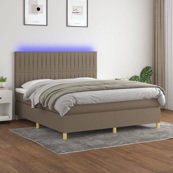 vidaXL Sommier &agrave; lattes de lit et matelas et LED Taupe 180x200cm Tissu