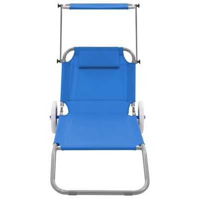 vidaXL Chaise longue pliable avec auvent et roues Acier Bleu