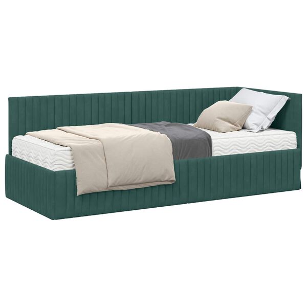 vidaXL Cadre de lit d'angle avec matelas 2 pcs Vert Velours