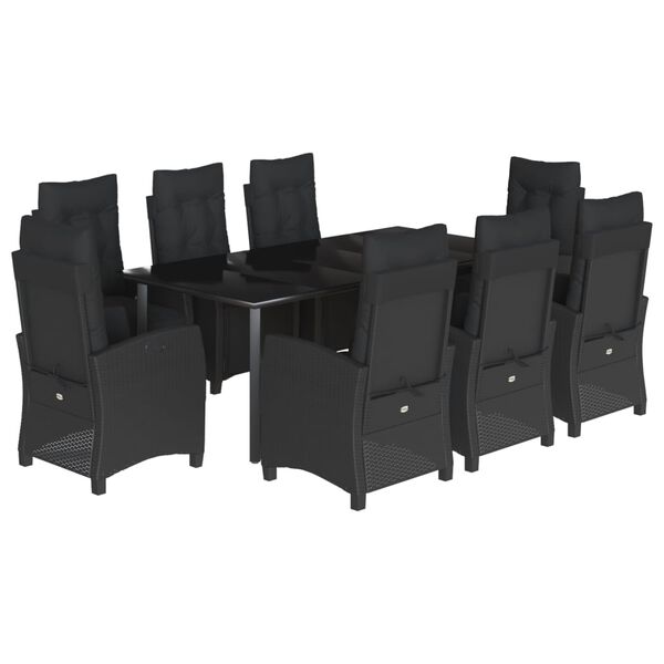 vidaXL Ensemble &agrave; manger de jardin 9pcs coussins noir r&eacute;sine tress&eacute;e